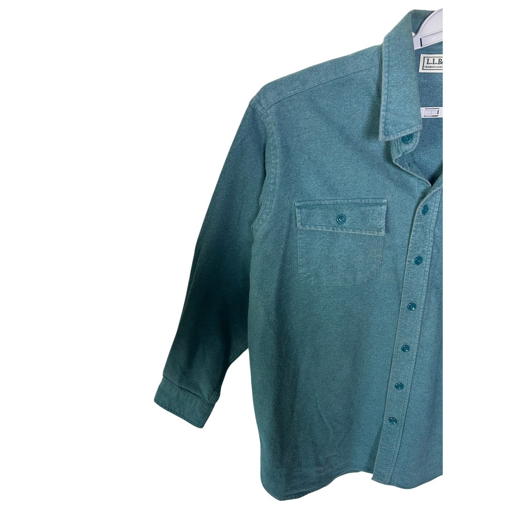 LL Bean Vintage 17.5 Tall Chamois Cloth Shirt Style 1612 Mens Teal Long Sleeve - Picture 4 of 9